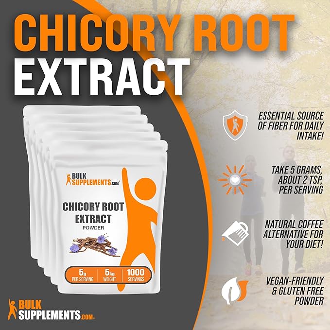 BulkSupplements.com Chicory Extract Powder - Chicory Root Supplement, Chicory Root Powder - Fiber Supplement, Gluten Free, 5g per Serving, 5kg (11 lbs) (Pack of 5)