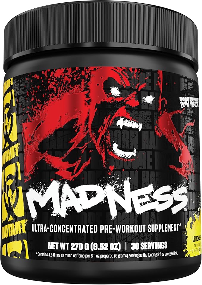 Mutant Madness | Pre Workout Powder Supplement Performance and Pump Blend Includes L-Citrulline, Beta-Alanine, Taurine, L-Tyrosine | 30 Serving | Lemonade