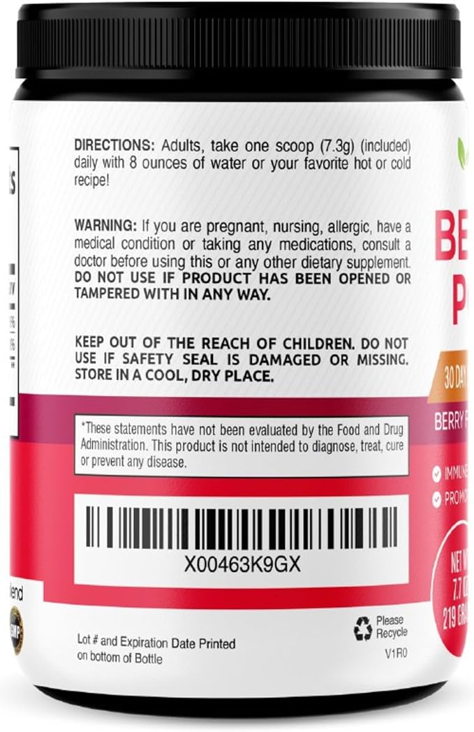 healblend Organic Beet Root Powder with Raspberry Powder, Organic Natural Acai, Vitamin C, Niacin, Berry Flavored, 30 Day Supply