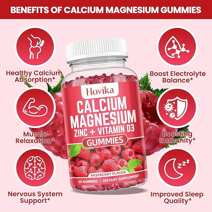 Calcium Magnesium Zinc Gummies with Potassium Vitamin C, B6, D3, K2 - Calcium for Women & Men - Calcium Magnesium Zinc Multi Vitamin Supplement for Bones, Muscles, Teeth, Calm Mood & Immunity - 60 Cts