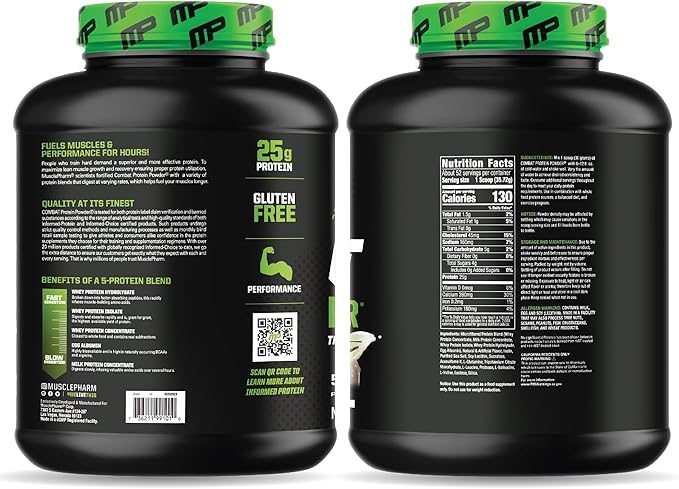 MusclePharm Combat Protein Powder, Vanilla Flavor, Fuels Muscles for Productive Workouts, 5 Protein Sources including Whey Protein Isolate & Egg Albumin, Gluten Free, 4 lb, 52 Servings