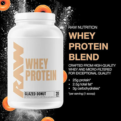 RAW Whey Protein Powder Blend, Glazed Donut (20 Servings) - Grass-Fed Microfiltered Protein Isolate for Muscle Growth & Recovery - Pre & Post Workout Sports Nutrition Supplement for Men & Women