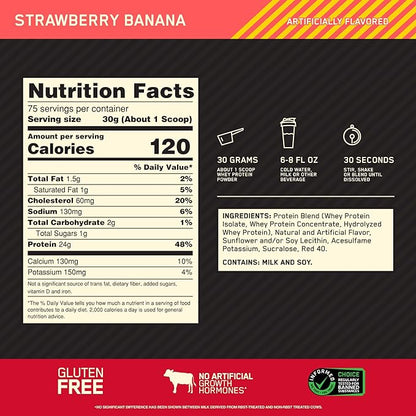 Optimum Nutrition Gold Standard 100% Whey Protein Powder, Strawberry Banana, 5 Pound (Packaging May Vary)