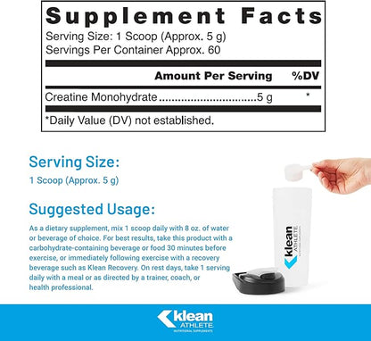 Klean ATHLETE Klean Creatine - Supports Muscle Strength, Performance & Recovery from Strenuous Exercise* - NSF Certified for Sport - 11.1 Ounces - Unflavored
