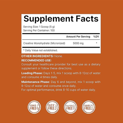 NatureBell 2 Pack Creatine Monohydrate Powder 500 Grams, 5000mg Per Serving, Pure Unflavored Creatine Powder - Micronized - Pre Workout | Keto | Vegan | Dissolves Easy | Filler Free