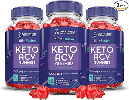 (3 Pack) Slim Fusion Keto ACV Gummies Advanced 1000MG Slimfusion Keto Gummies Formula Apple Cider Vinegar Formulated with Pomegranate Beet Juice Powder B12 Vegan Non GMO 180 Gummys
