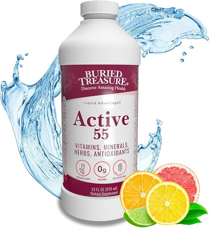 Buried Treasure Active 55 Plus - 32 serv, Liquid Multivitamin for Seniors, Vegan, Sugar-Free, Natural Immune Support, Vitamins & Super-Foods Blend