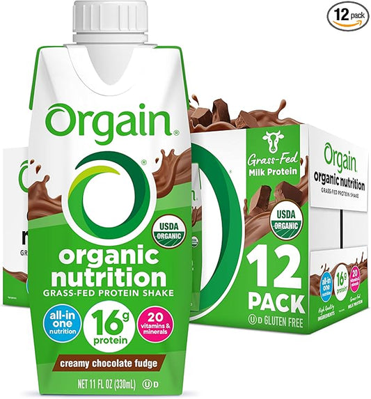 Orgain Organic Nutritional Protein Shake, Creamy Chocolate Fudge - 16g Grass Fed Whey Protein, Meal Replacement, 20 Vitamins & Minerals, Fruits & Vegetables, Gluten Free, Non-GMO, 11 Fl Oz (12 Pack)