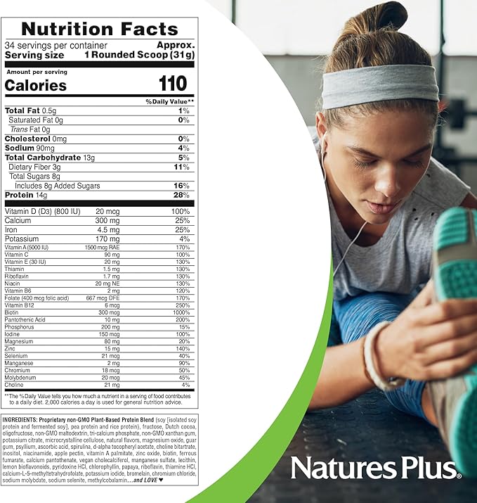 Natures Plus SPIRU-TEIN Shake - Chocolate Peanut Butter - 2.3 lbs, Spirulina Protein Powder - Plant Based Meal Replacement, Vitamins & Minerals for Energy - Vegetarian, Gluten-Free - 34 Servings