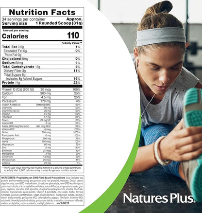 Natures Plus SPIRU-TEIN Shake - Chocolate Peanut Butter - 2.3 lbs, Spirulina Protein Powder - Plant Based Meal Replacement, Vitamins & Minerals for Energy - Vegetarian, Gluten-Free - 34 Servings