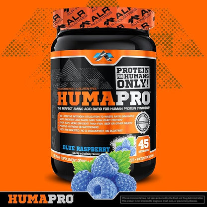 Humapro | Amino Acids Protein Matrix for Humans | 99% Utilization for Lean Muscle | Vegan, Gluten Free | 334g / 45 Servings (Blue Raspberry)