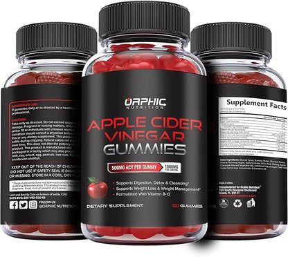 Apple Cider Vinegar Gummies - 1000mg - Formulated to Support Normal Energy Levels & Gut Health - Supports Digestion, Detox & Cleansing - ACV Gummies W/VIT B12, Beetroot (60 Gummies)