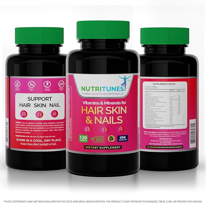 Hair, Skin, & Nails Multivitamins & Minerals - Biotin, Folate, Vitamin C, D3, E B-6 & B-12 Supports Hair, Skin, & Nail Health - Non-GMO, GMP-Certified (120 Softgel Capsules)