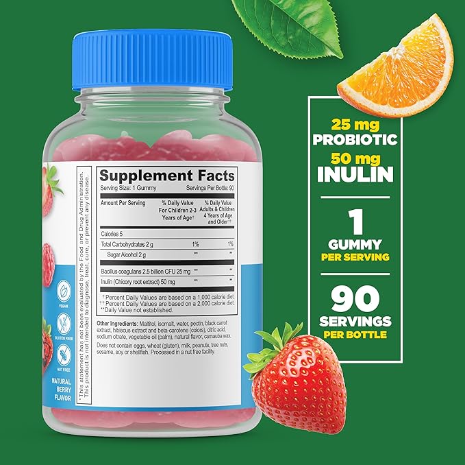 Lifeable Sugar Free Probiotics with Prebiotics Fiber for Kids – Great Tasting Natural Flavor Gummy Supplement – Keto Friendly Probiotic Chewable – 90 Gummies