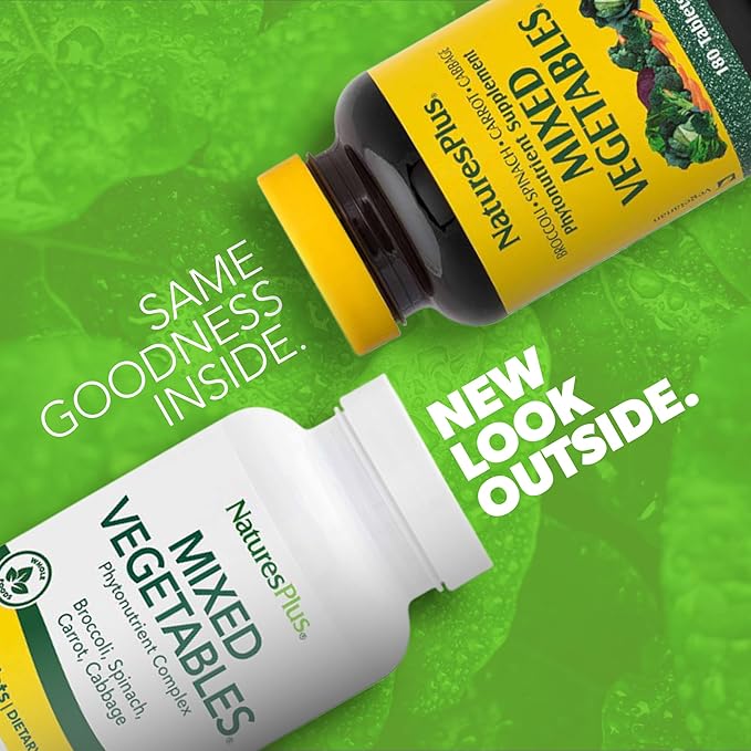 Natures Plus Mixed Vegetables - 1300 mg, 180 Vegetarian Tablets - Powerful Whole Foods Phytonutrient Supplement, Promotes Overall Health - Gluten-Free - 60 Servings