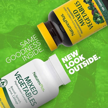 Natures Plus Mixed Vegetables - 1300 mg, 180 Vegetarian Tablets - Powerful Whole Foods Phytonutrient Supplement, Promotes Overall Health - Gluten-Free - 60 Servings