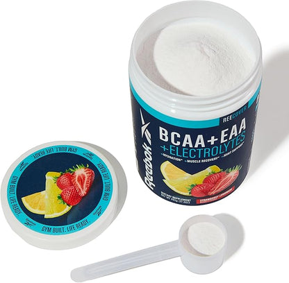 Reebok ReeCover BCAA + EAA + Electrolytes | 8g EAAs, 5g BCAAs, Hydration Matrix | Muscle Recovery, Strength | Post-Workout Support | 30 Servings | Strawberry Lemonade