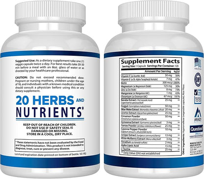 Arazo Nutrition Blood Sugar 365 Supplement – Supports Healthy Energy Levels - 120 Herbal Pills - 60 Day Supply