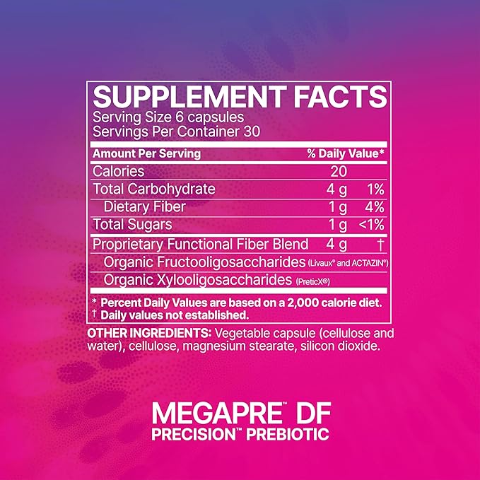 Microbiome Labs MegaPre DF - Dairy-Free Prebiotic Fiber Supplement - Gut Health Prebiotics for Women, Men & Kids 3+ - Support Microbial Diversity (180 Capsules)