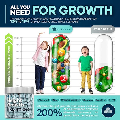 Height Growth Maximizer - Made in USA - Premium Height Growth Supplement for Kids & Teens to Grow Taller Naturally - Height Growth Pills with Ultimate Bone Support Complex