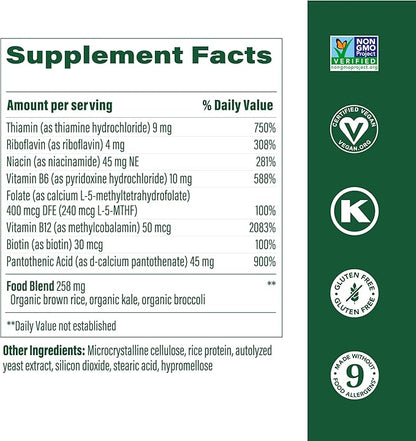 MegaFood Balanced B Complex - B Complex Vitamin Supplement, 8 B Vitamins including Vitamin B6, Vitamin B12, Folate, Biotin & more, Supports Cellular Energy Production, Vegan, Gluten Free - 30 Tablets