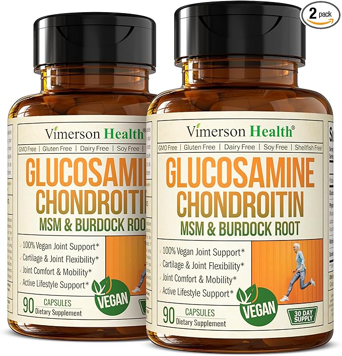 Vegan Glucosamine Chondroitin MSM - 100% Vegan Joint Support Supplement for Women & Men with Burdock and Glucosamine Sulfate 1500 mg. Used for Cartilage and Joint Health and Flexibility - 2 Pack