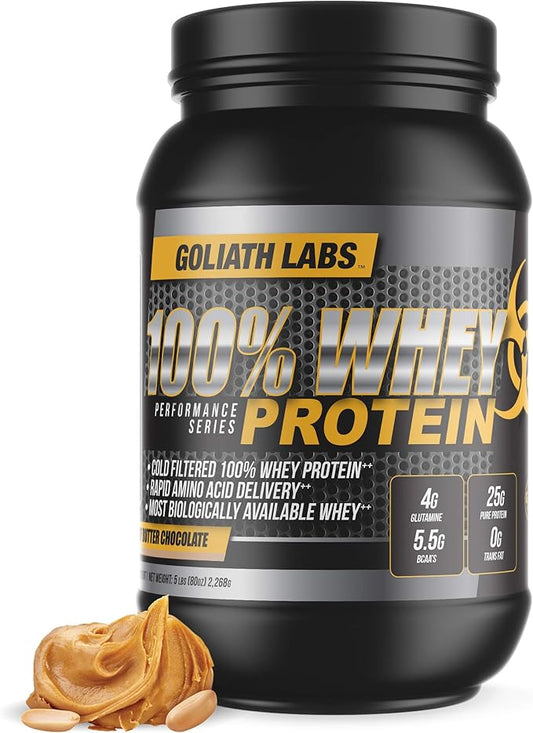 Goliath Labs 100% Whey Protein Powder Isolate – Fast-Absorbing Workout Supplement for Men & Women – 25g Protein, 5.5g BCAAs– Lean Muscle Growth & Recovery – 5 lbs/68 Servings (Peanut Butter Chocolate)