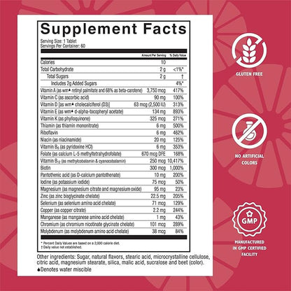 Celebrate Vitamins Multi ADEK Chewables, Iron Free - Daily Bariatric Multivitamin, High Level of Vitamins A, D, E, K & B12 for Duodenal Switch Surgery Patients - Berry Sorbert (60 Tablets)