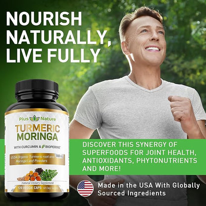Turmeric Moringa - Organic Turmeric Curcumin Supplements and Organic Moringa Powder - 120 Veggie Capsules Supplement for Women and Men
