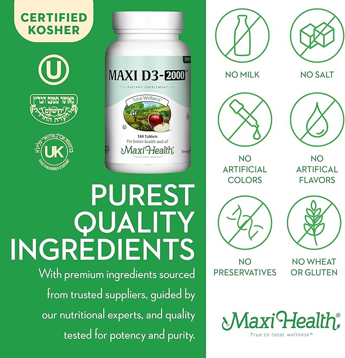 Kosher Vitamin D3 2000IU - Highly Absorbable Vitamin D Supplements for Healthy Immune Response, Calcium Absorption, Teeth & Bone Health - VIT D3 Vitamin 2000 IU - Vitamin D 3 - VIT D 3-180 Tablets