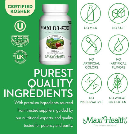 Kosher Vitamin D3 2000IU - Highly Absorbable Vitamin D Supplements for Healthy Immune Response, Calcium Absorption, Teeth & Bone Health - VIT D3 Vitamin 2000 IU - Vitamin D 3 - VIT D 3-180 Tablets