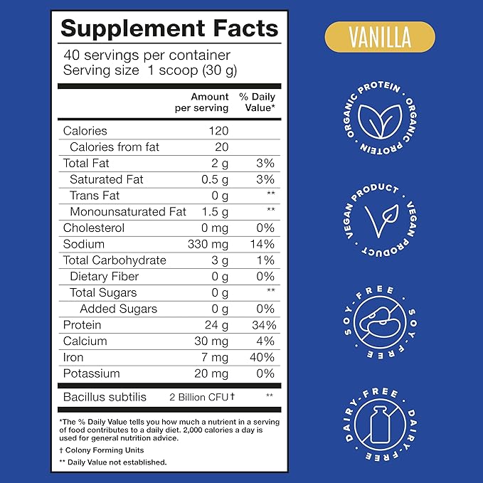 BIRDMAN Falcon Vegan Protein Powder Organic, Stevia & Sugar Free, Plant Based Protein, Low Carb, Dairy Free, Keto, Non Whey Protein, Probiotic, Pea Protein | Vanilla Flavor - 40 Servings - 2.64lb