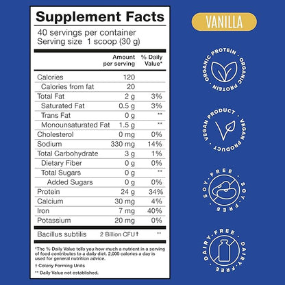 BIRDMAN Falcon Vegan Protein Powder Organic, Stevia & Sugar Free, Plant Based Protein, Low Carb, Dairy Free, Keto, Non Whey Protein, Probiotic, Pea Protein | Vanilla Flavor - 40 Servings - 2.64lb