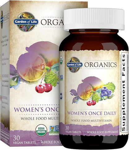 Garden of Life Organics Multivitamin for Women - Women's Once Daily Multi - Whole Food Multi with Iron, Biotin, Vegan Organic Womens Multivitamin for Health, Energy Hair Skin and Nails, 30 Tablets