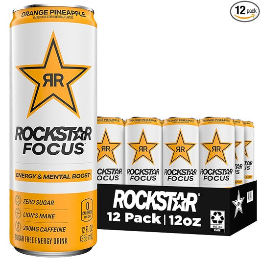 Rockstar Focus, Orange Pineapple, 12 Fl Oz Cans (Pack of 12)