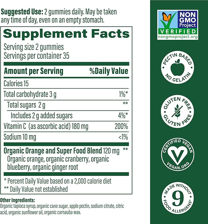 MegaFood C Defense Daily Immune Support Supplement - Chewable Vitamin C Gummies, Tangy Citrus Flavor, Made with Real Food Like Orange & Cranberry, Vegan, Gluten-Free - 70 Gummy Vitamins, 35 Servings