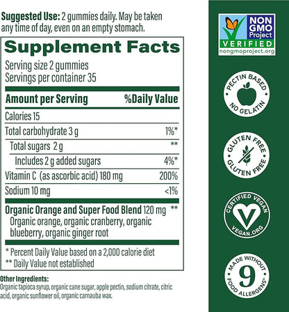 MegaFood C Defense Daily Immune Support Supplement - Chewable Vitamin C Gummies, Tangy Citrus Flavor, Made with Real Food Like Orange & Cranberry, Vegan, Gluten-Free - 70 Gummy Vitamins, 35 Servings