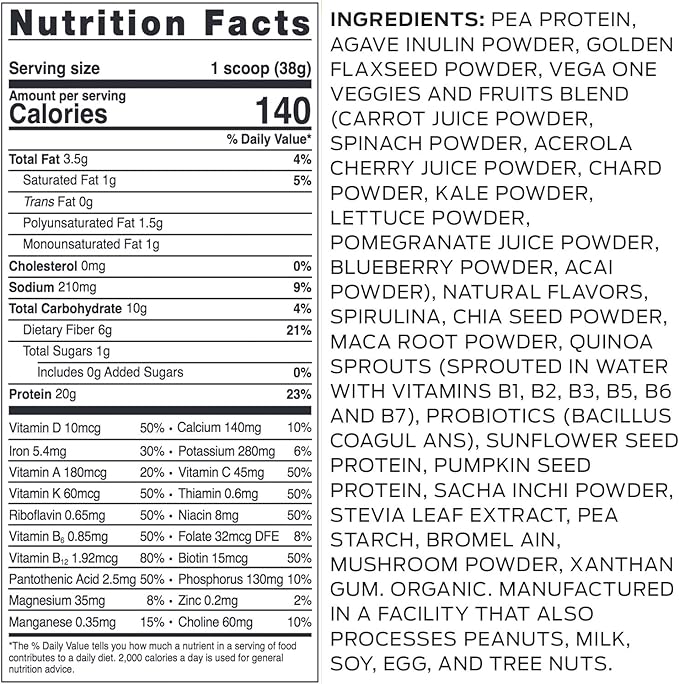 Vega Organic All-in-One Vegan Protein Powder, French Vanilla -Superfood Ingredients, Vitamins for Immunity Support, Keto Friendly, Pea Protein for Women & Men, 1 lbs (Packaging May Vary)