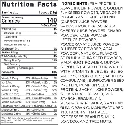 Vega Organic All-in-One Vegan Protein Powder, French Vanilla -Superfood Ingredients, Vitamins for Immunity Support, Keto Friendly, Pea Protein for Women & Men, 1 lbs (Packaging May Vary)