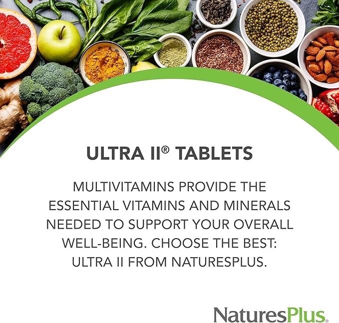 Natures Plus Ultra II Multivitamin, Sustained Release - 180 Vegetarian Tablets - Daily Whole Food Vitamin & Mineral Supplement for Overall Health - Natural Energy Booster - 180 Servings