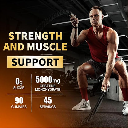 Creatine Monohydrate Gummies 5g for Men Women - Sugar Free Chewable Supplement. 180 Gummies Orange.