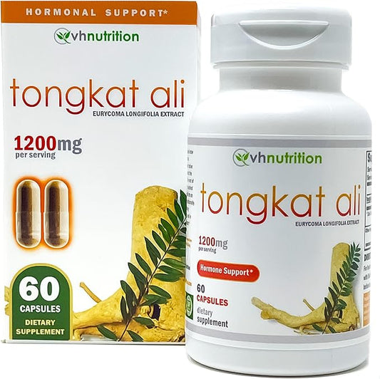 VH Nutrition TONGKAT ALI | Extra Strength Hormone Support for Men* | 200 to 1 Blend Standardized Eurycoma Longifolia (LongJack) Extract Powder | 60 Capsules