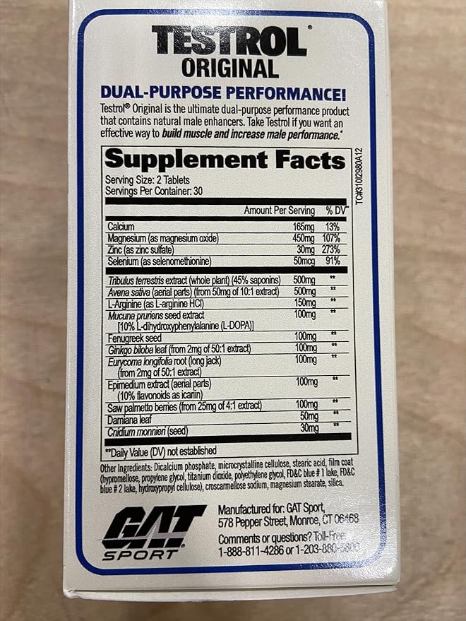 GAT Sport Testrol Original Test Booster | Male Performance, Vitality, Tribulus, Zinc, Magnesium | 60 Capsules