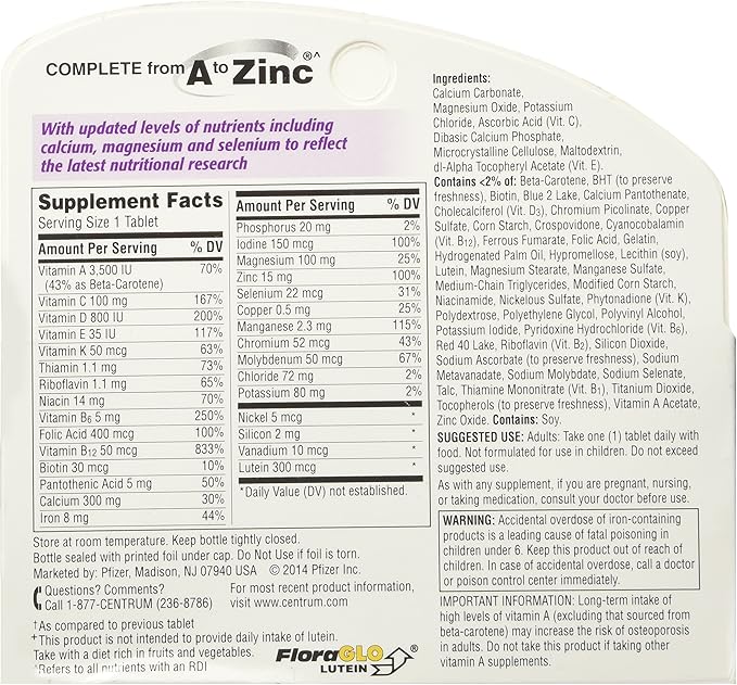 Centrum Silver Women (100 Count) Multivitamin / Multimineral Supplement Tablet, Vitamin D3, Age 50+