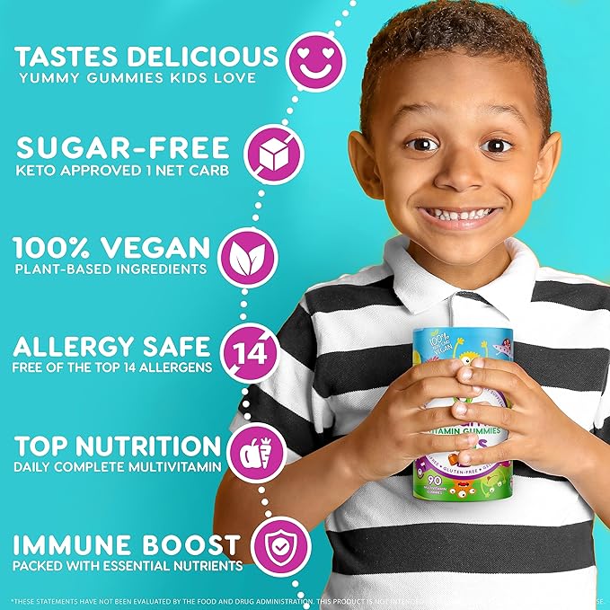 Nutracelle NUTRAMIN Sugar-Free, Allergen-Free 100% Vegan Gummy Multivitamins for Kids - Great Tasting Natural Gummies Your Kids Will Love - 90 Count Bottle
