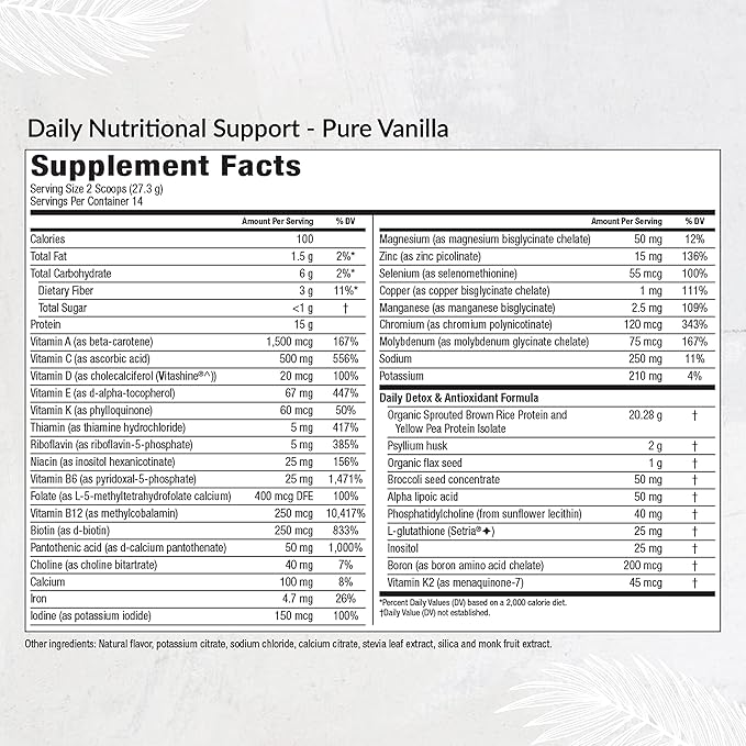 Equilife - Daily Nutritional Support, Organic and Plant Based Protein Powder, All-in-one Multivitamin, Boost Energy and Mood, Gut-Cleansing Aid and Skin Health (Pure Vanilla,14 Servings Bag)