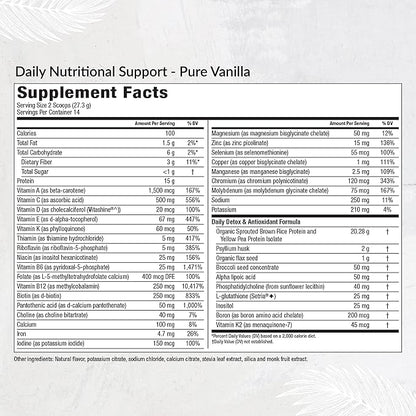 Equilife - Daily Nutritional Support, Organic and Plant Based Protein Powder, All-in-one Multivitamin, Boost Energy and Mood, Gut-Cleansing Aid and Skin Health (Pure Vanilla,14 Servings Bag)