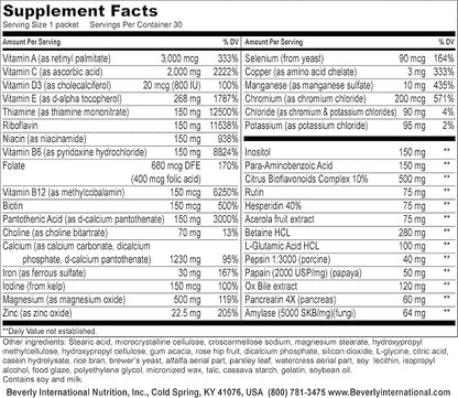 Beverly International Super Pak. 30 Packs. High-Potency Multivitamin, Daily Pack for Energy, Performance, Immune System Health. Custom-formulated for Athletes, Active Men and Women since 1970.