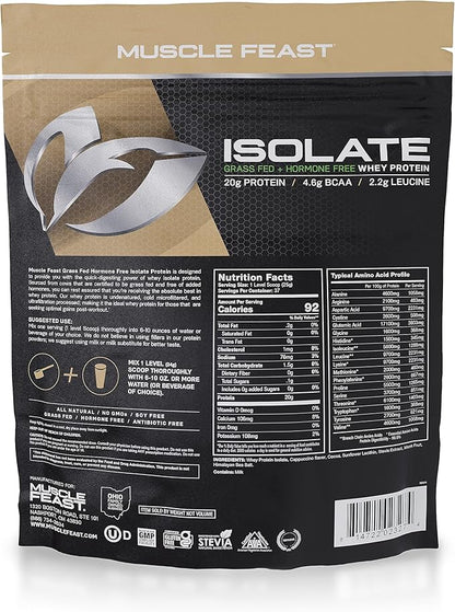 Muscle Feast Grass-Fed Whey Protein Isolate, All Natural Hormone Free Pasture Raised, Mocha, 2lb