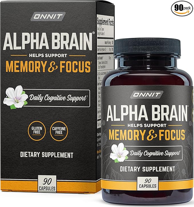 ONNIT Alpha Brain Nootropic Brain Supplement for Men & Women | Memory, Mental Clarity & Cognitive Improvement | Focus Capsules with L-Theanine, Vitamin B6 & Phosphatidylserine (90 Count)